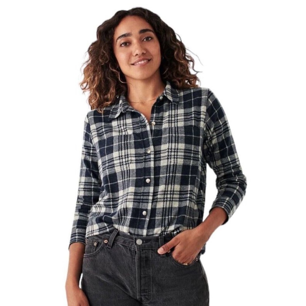 Faherty Legend Sweater Shirt Black Plaid Flannel Button Up